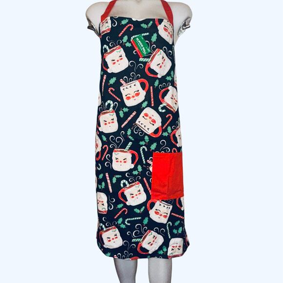 Sleigh Bell Bistro Hobby Lobby Santa Mug Black and Red Christmas Apron NWT - Picture 1 of 7